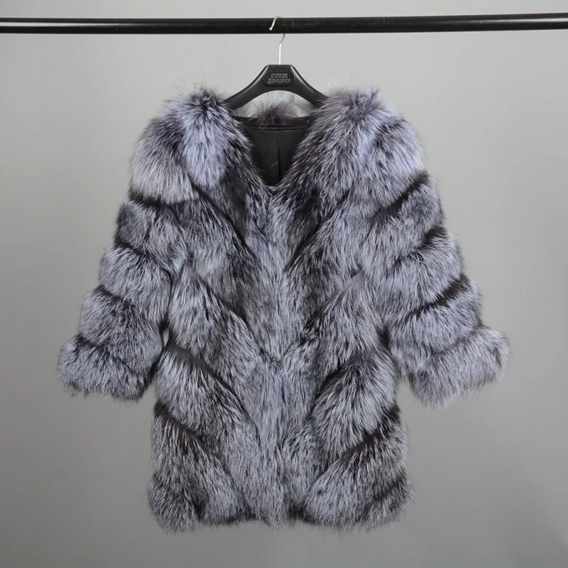 Silver Fox Jancoco Max Lady модное зимнее теплое длинное пальто из натурального Лисьего меха, женская верхняя одежда из натурального меха, Новое поступление S7152 - Цвет: Silver Fox
