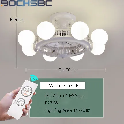 White 8 heads BOCHSBC светодиодный скандинавский анион Потолочная люстра с вентилятором 220 В черные домашние декоративные лампы 8 головок столовая гостиная ночник с подставкой - Цвет лезвия: White 8 heads