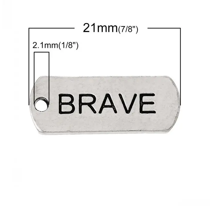 Новые Очаровательные Подвески прямоугольные Серебристые цвета &quotBrave&quot