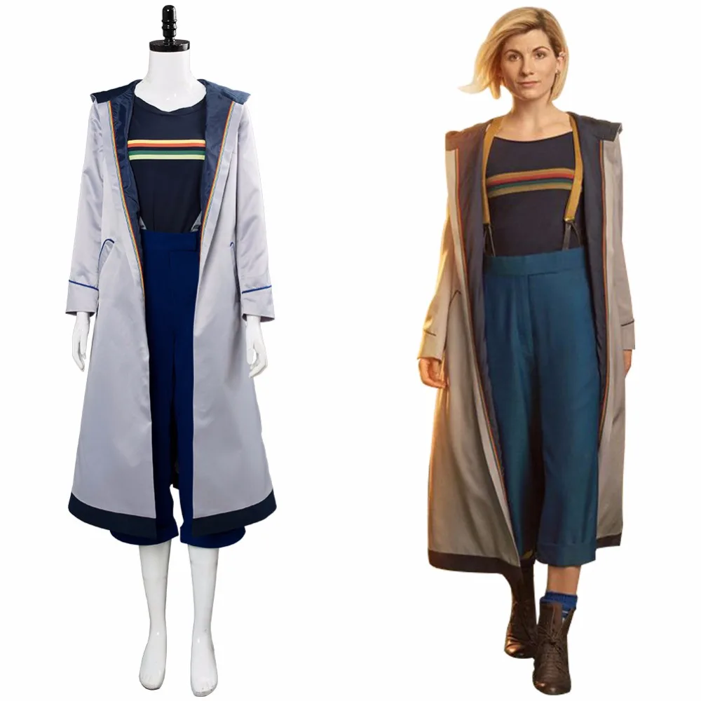 Доктор Кто 13 Косплей Костюм Джоди Уиттакер пальто Верхняя одежда Dr. Who 13th женщин ТВ серии Тренч брюки футболка костюм на Хэллоуин