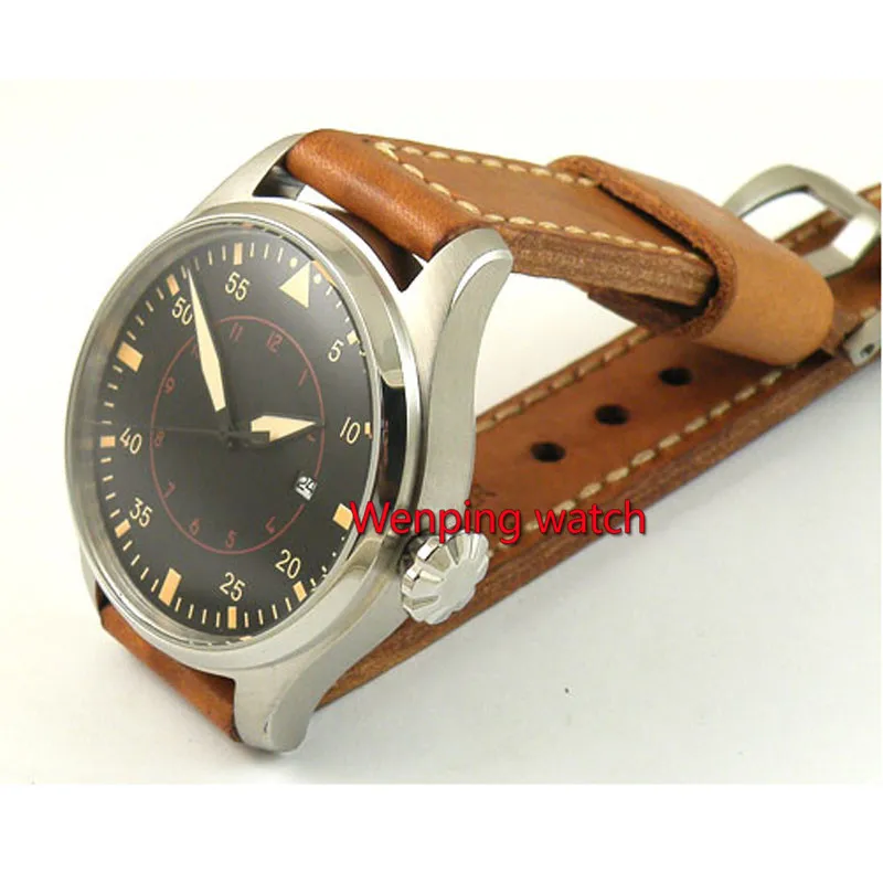 Parnis 47mm black dial yellow marks Automatic mens Watch 839 | Наручные часы