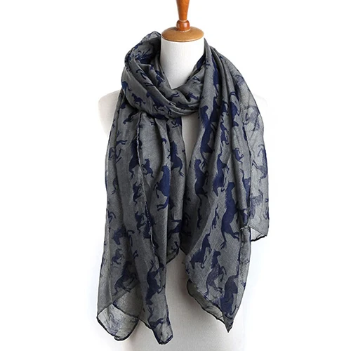 

Women's Spring Autumn Fashion Galloping Horses Print Voile Long Scarf Wrap Shawl