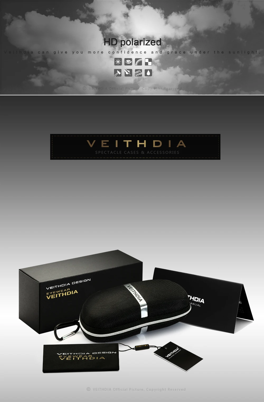 Veithdia с УФ защитой 2019 Нержавеющая сталь солнцезащитные очки Авиатор Для мужчин