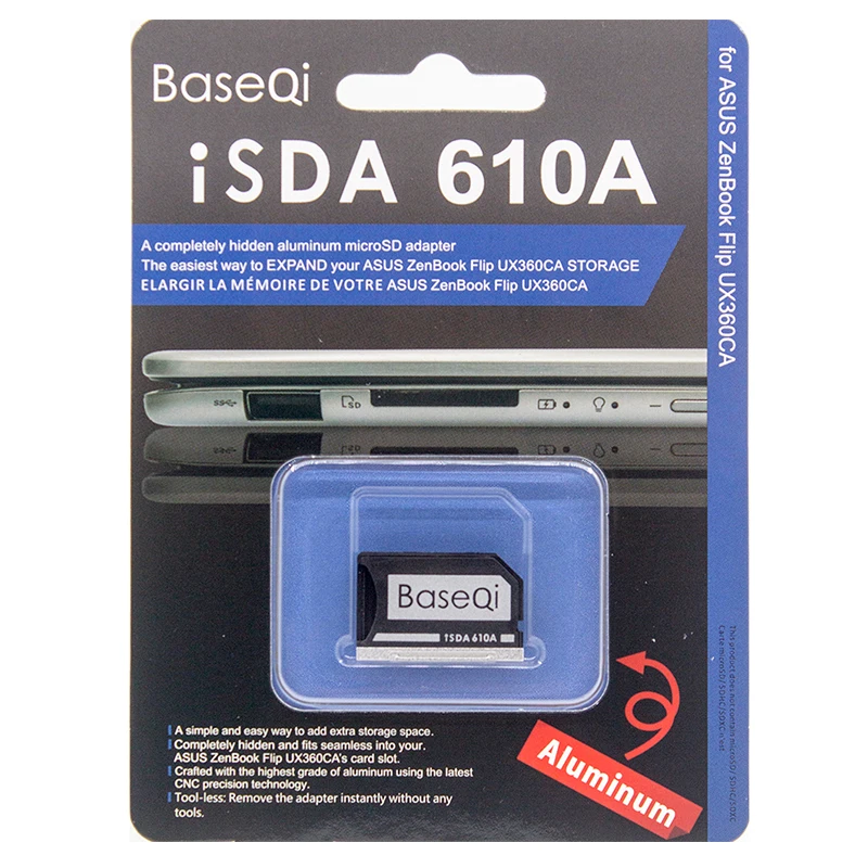 BaseQi алюминиевый стелс-накопитель Micro SD/TF карта адаптер SD кард-ридер для ASUS ZenBook Flip UX360CA и ASUS UX31A