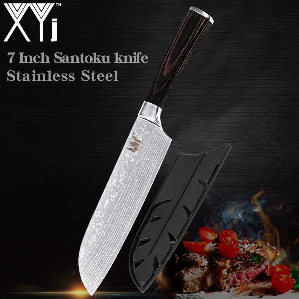 XYj High Hardness Stainless Steel Kitchen Knife Sharp Blade Chef 7Cr17 Color Wood Handle Sheath Cooking Tools | Дом и сад