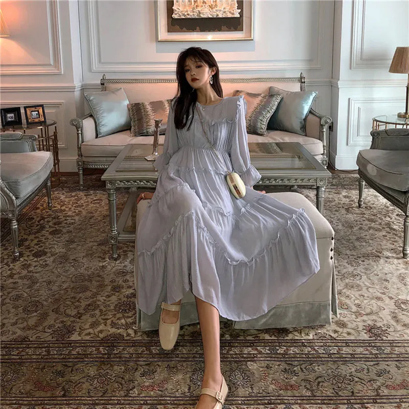 2019 корейская Весенняя модная женская одежда однотонное кружевное платье с