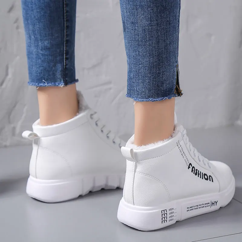SUROM Winter Plush Warm Women Sneakers 2018 Platform Shoes Woman PU Leather Lace Up Flats Casual Tenis Feminino | Обувь