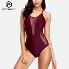 Привлекательный женский цельный купальник, сетчатый купальник с глубоким V-образным вырезом в горошек, пикантный купальный костюм с открытой спиной, винно-Красный винтажный Монокини