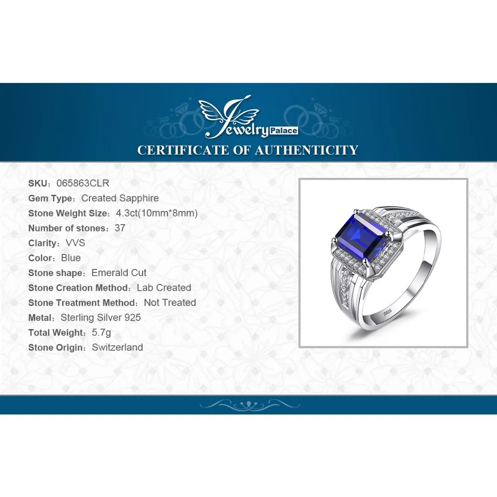 Jewelrypalace Роскошные 4.6ct создан Синий Сапфир свадьбы и Обручение кольцо для Для