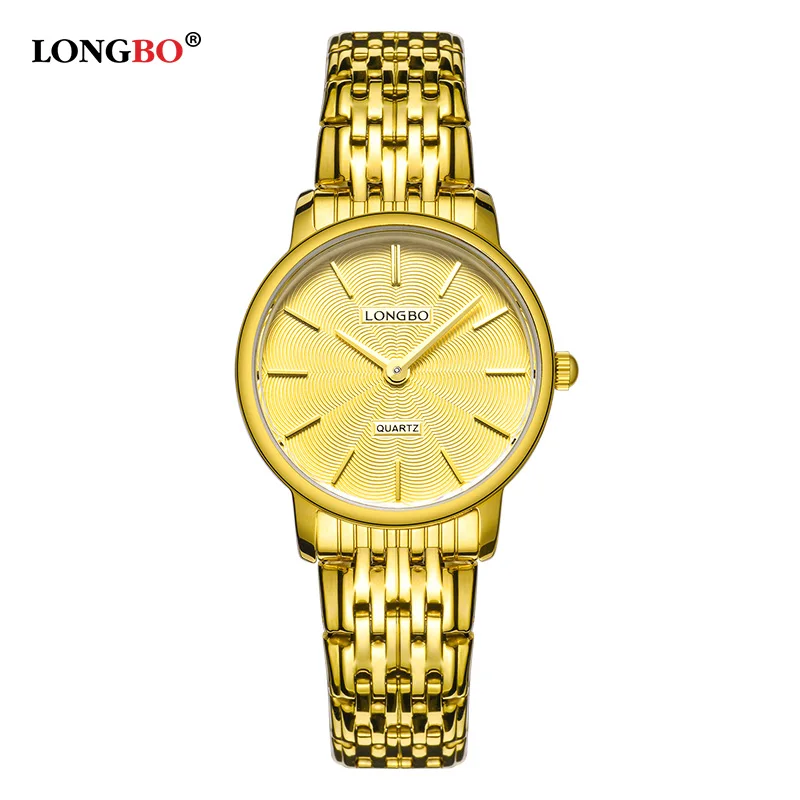 Gold Women LONGBO модные парные часы, повседневные наручные часы с кожаным ремешком для мужчин и женщин, Простые Классические наручные часы для влюбленных, кварцевые часы - Цвет: Gold Women