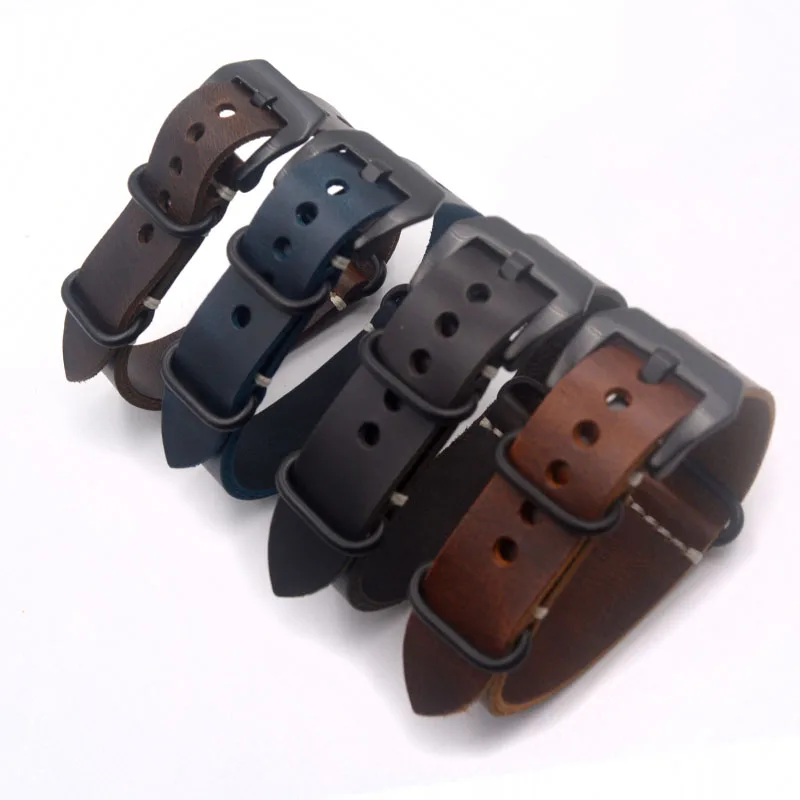

Dark Blue Black High Quality Vintage Genuine Leather Watch Straps Watchband for Military Watch 20mm 22mm 24mm