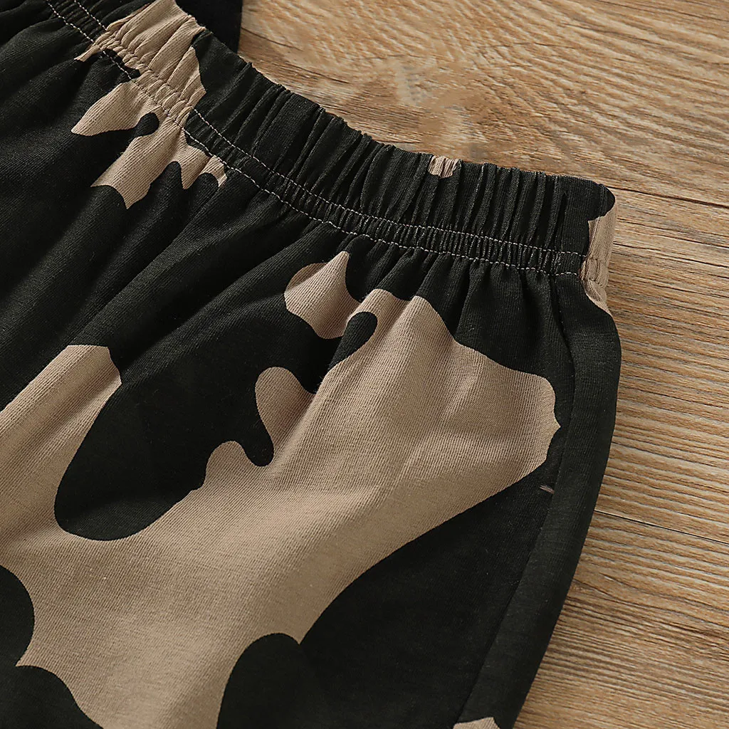 Одежда для новорожденных летняя одежда Камуфляжный топ с принтом и шорты