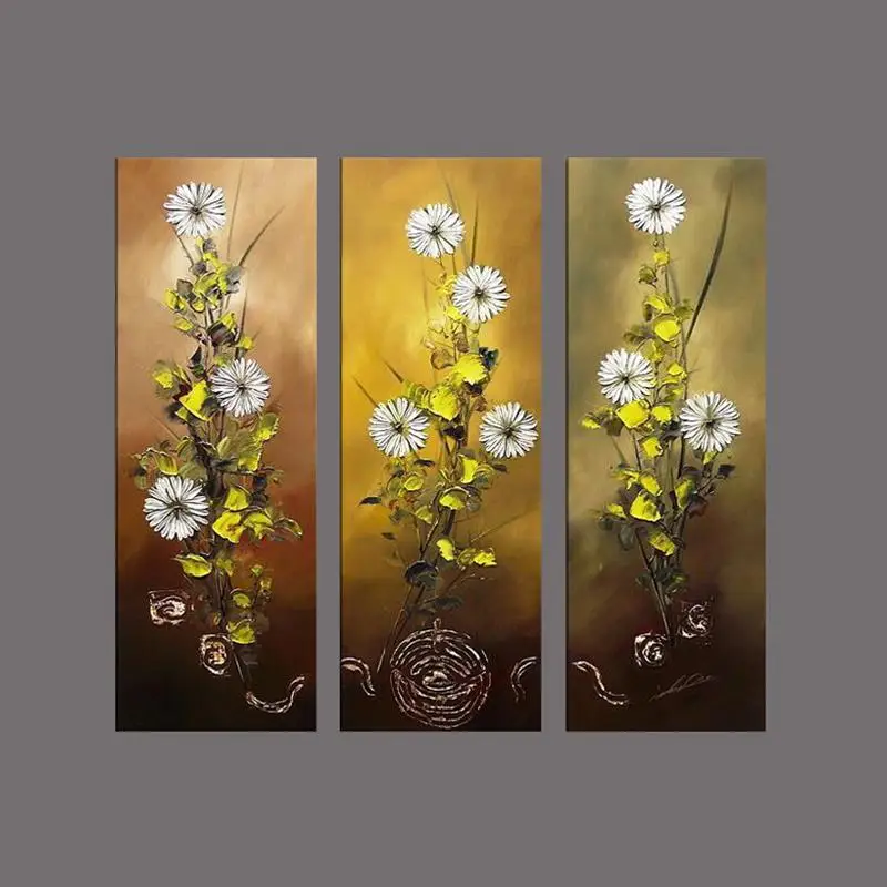 Триптих маслом Картины ручная печать хризантемы прямоугольник холст Домашний
