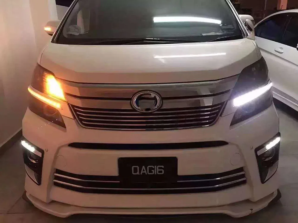 Автомобильный мигающий 2 шт. для Toyota Vellfire 2013 светодиодный DRL дневное Вождение ходовой свет дневной свет с желтым поворотным сигналом