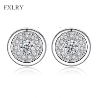 fxlry new arrivals elegant silver color micro paved zircon simple round stud earrings for birthday gift party jewelry