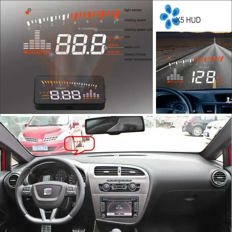

Auto Head Up Display HUD For SEAT Leon 1M 1P 5F Car Accessories OBD2 Windshield Speed Projector Security Alarm Plug & Play Film