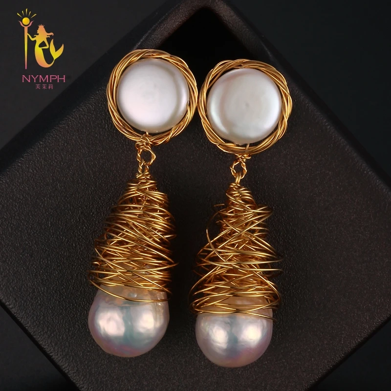 

[NYMPH] Pearl Drop Earrings Fine Jewelry Long Baroque Pearl Earrings For Women 2018 Fashion Birthday Party Gift Big Bulb E309