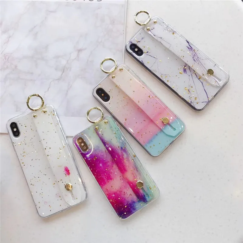 DISCASE Gold Foil Marble Phone Case For iphone XS Max X XR 8 7 6S Plus Cover Fashion Wrist Stand Cases Luxury Candy Color Capa | Мобильные