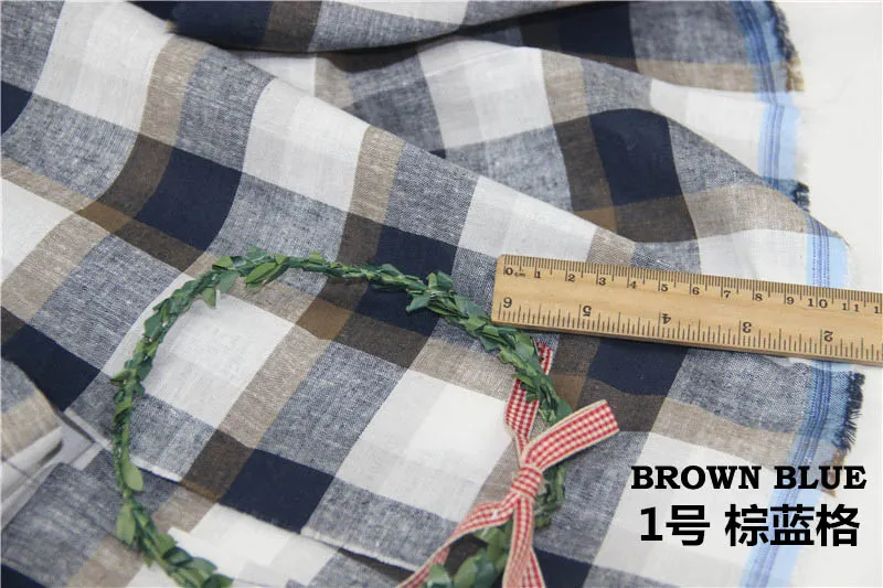 BROWN BLUE Хлопок/лен пряжа окрашенная коричневый зеленый серый синий большая решетка клетчатая ткань для DIY летняя ручная работа одежда Dess домашняя декоративная ткань - Цвет: BROWN BLUE