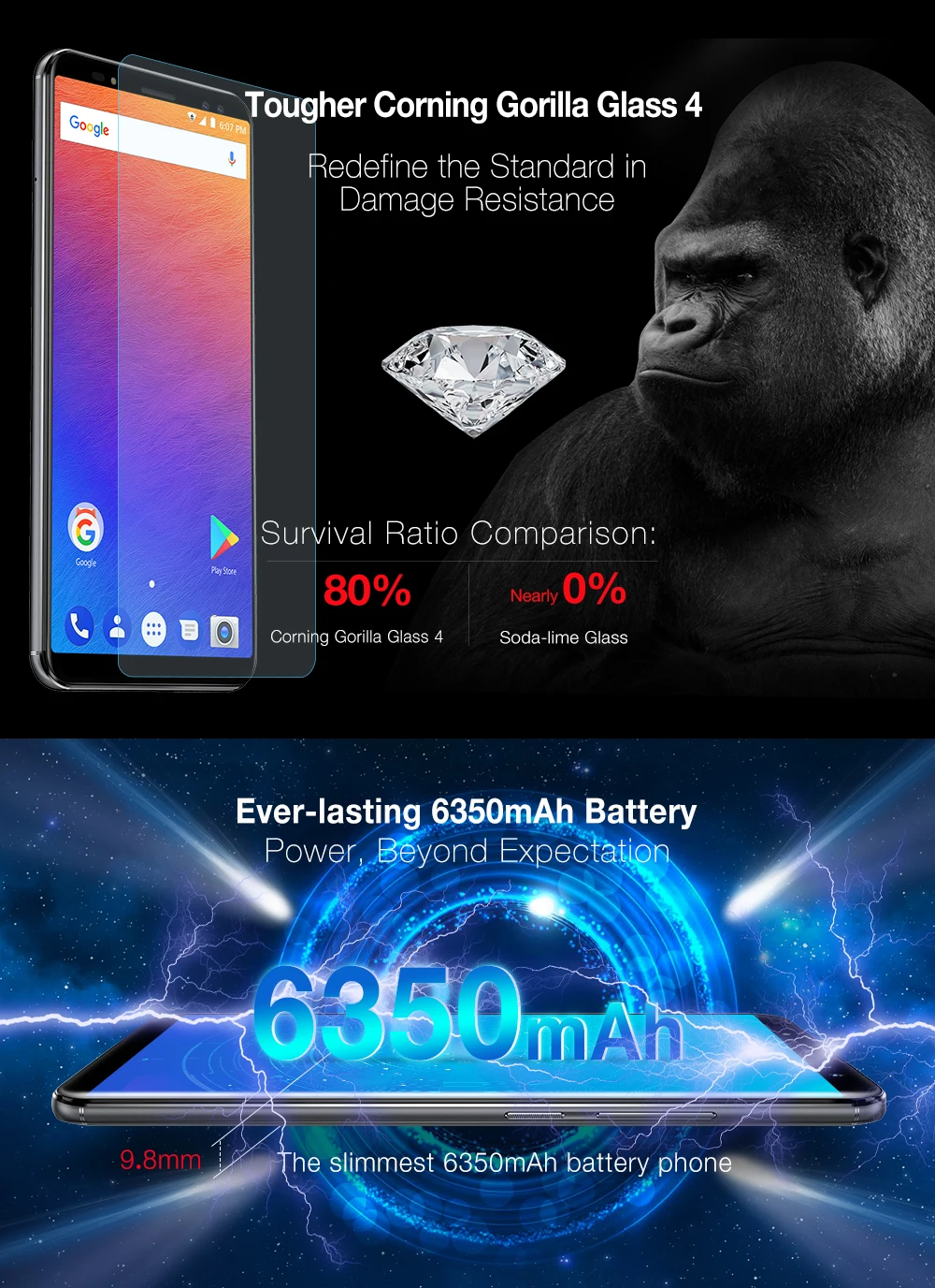 Ulefone power 3S 4G LTE мобильный телефон Android 7,1 MTK6763 восьмиядерный смартфон с функцией распознавания отпечатков пальцев, 6 дюймов, 4 Гб+ 64 ГБ, 6350 мАч, 16 МП