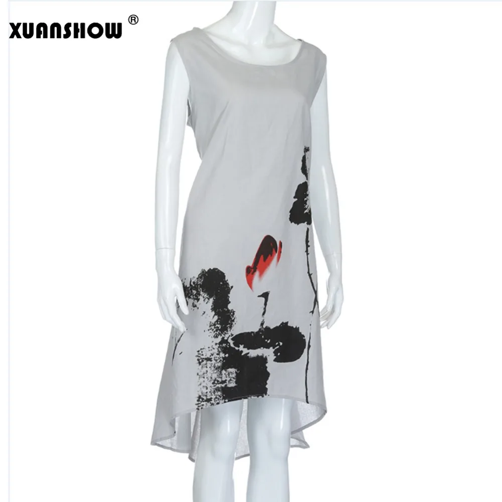 Женское Хлопковое платье XUANSHOW повседневное льняное без рукавов в китайском