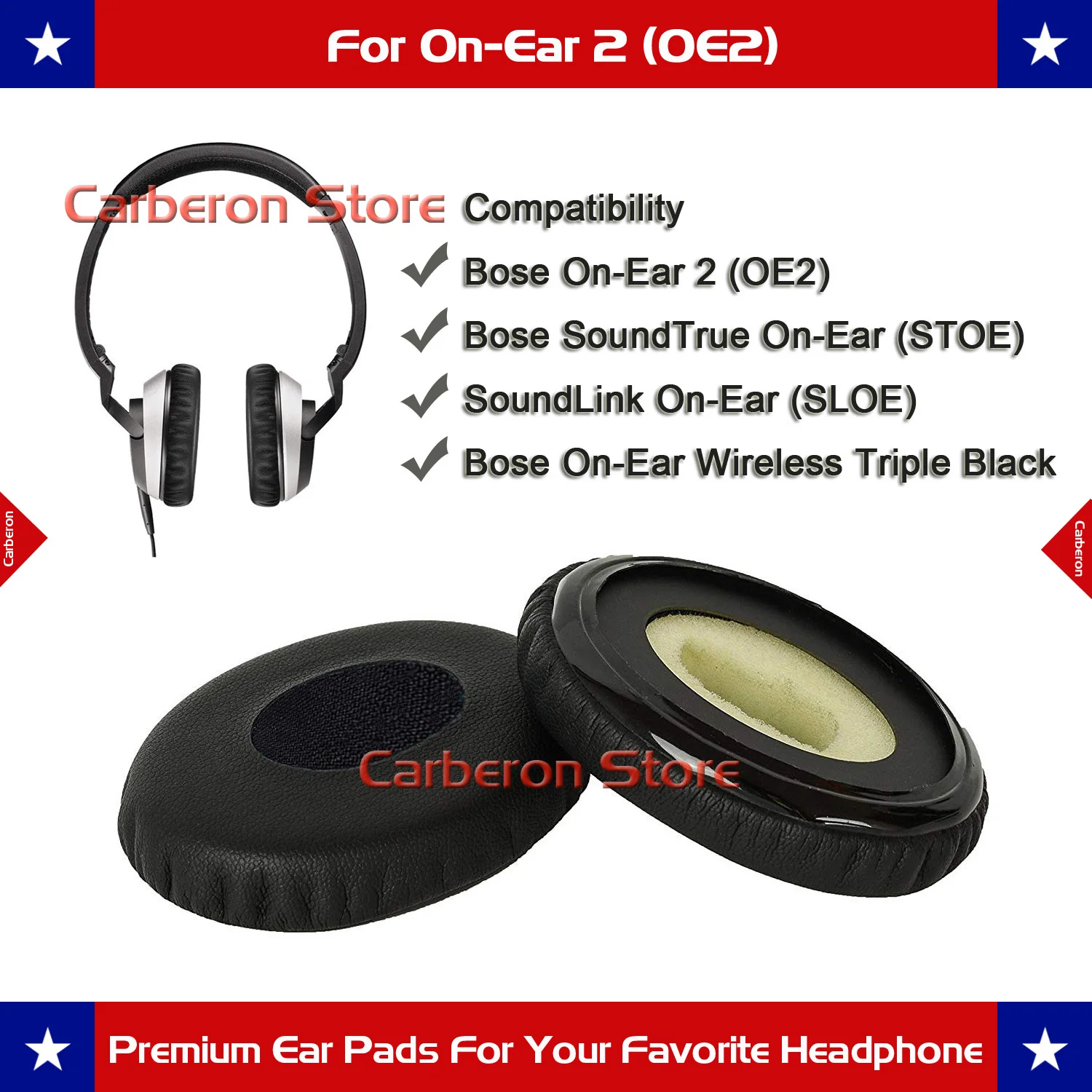 Carberon Replacement Ear Pad Cushion for Bose On-Ear 2(OE2)/SoundTrue On-Ear(OE) Headphones(Black) | Электроника