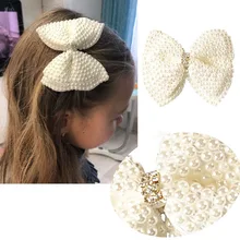 White Pearl Hair Bows With Hair Clips For Girls Kids Boutique Layers Bling Rhinestone Center Bows Hairpins Hair Accessories (3)