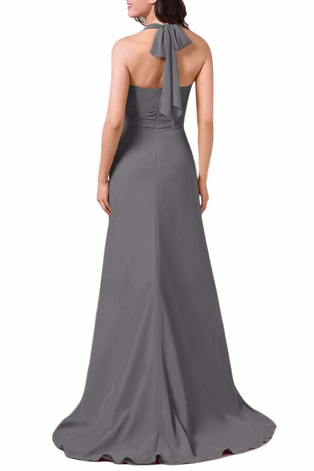 Новый 2017 Серый Плиссированные Шифон Вечернее Платье для Женщин Холтер Шеи Спинки