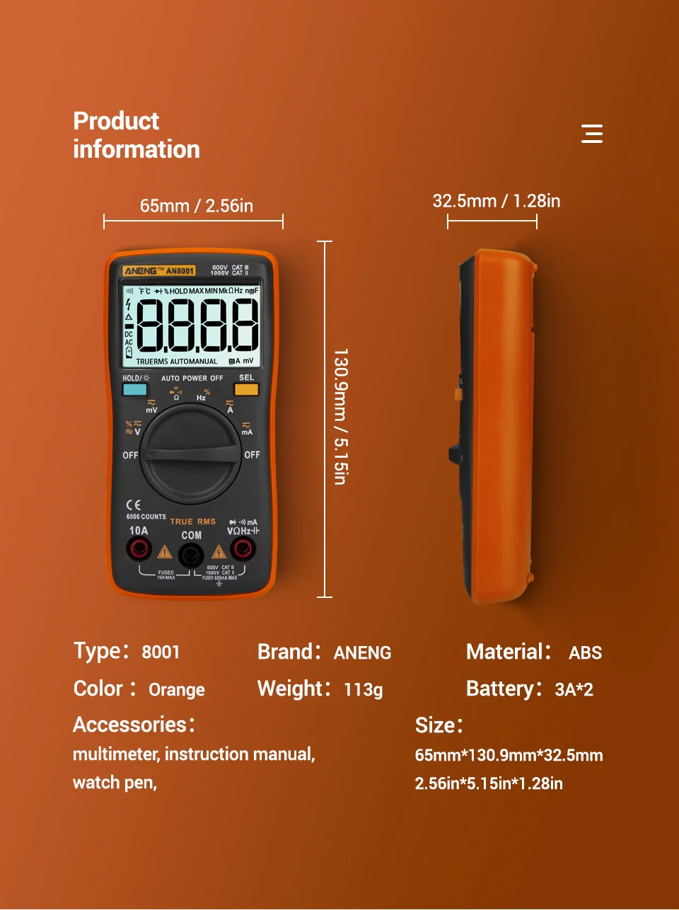 ANENG AN8001 True-RMS Автоматический диапазон цифровой мультиметр AC/DC Напряжение Амперметр измеритель тока Измерение температуры