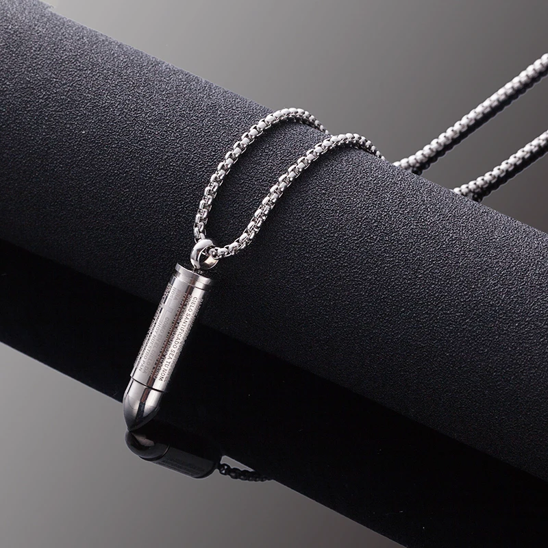 Military Necklace Jewelry Accessories for Men Male Stainless Steel Cross Scripture Engraved Bullet Pendant Necklace Vintage