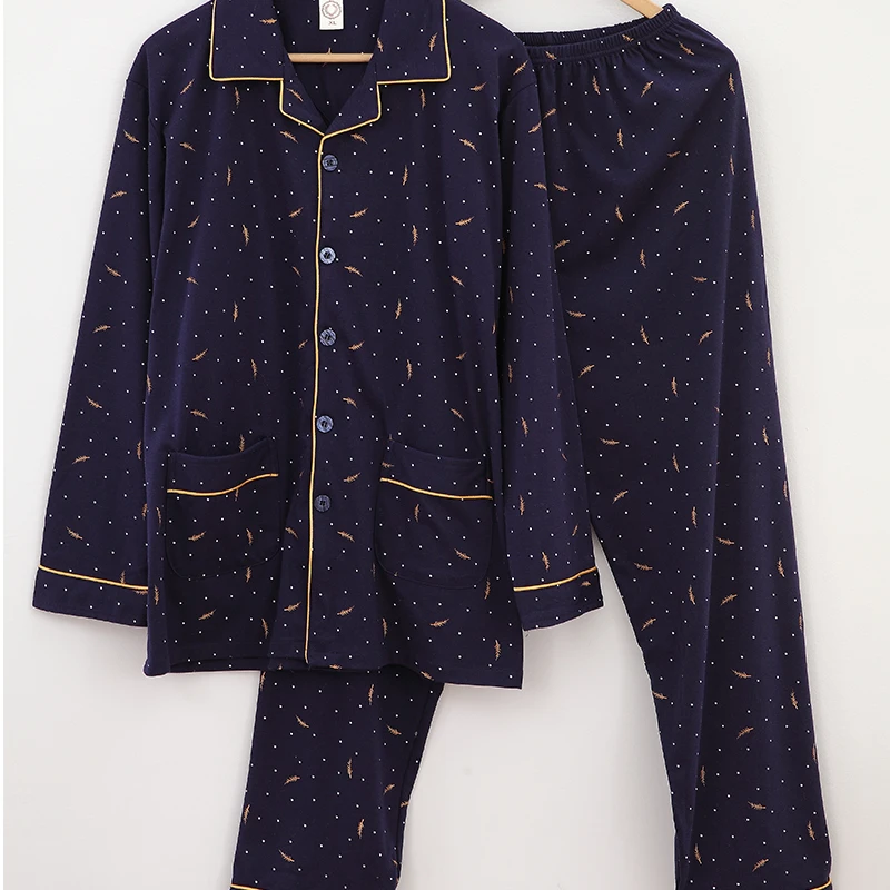 Высокое качество с длинным рукавом мужской пижамы хлопковые утепленные темно