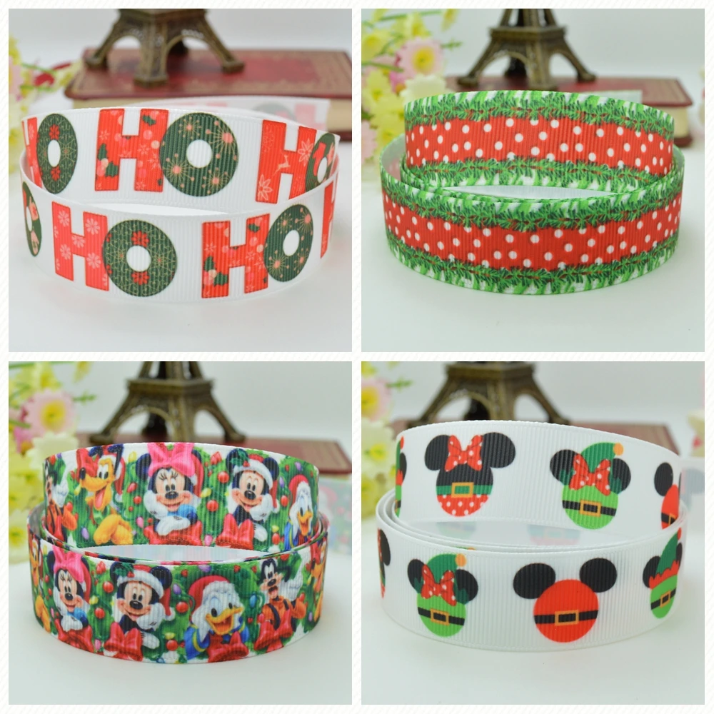 DUWES 7/8&quot 22mm 2 5 10 20 50 Yards Christmas flowers Printed grosgrain ribbon hai rbow DIY handmade |