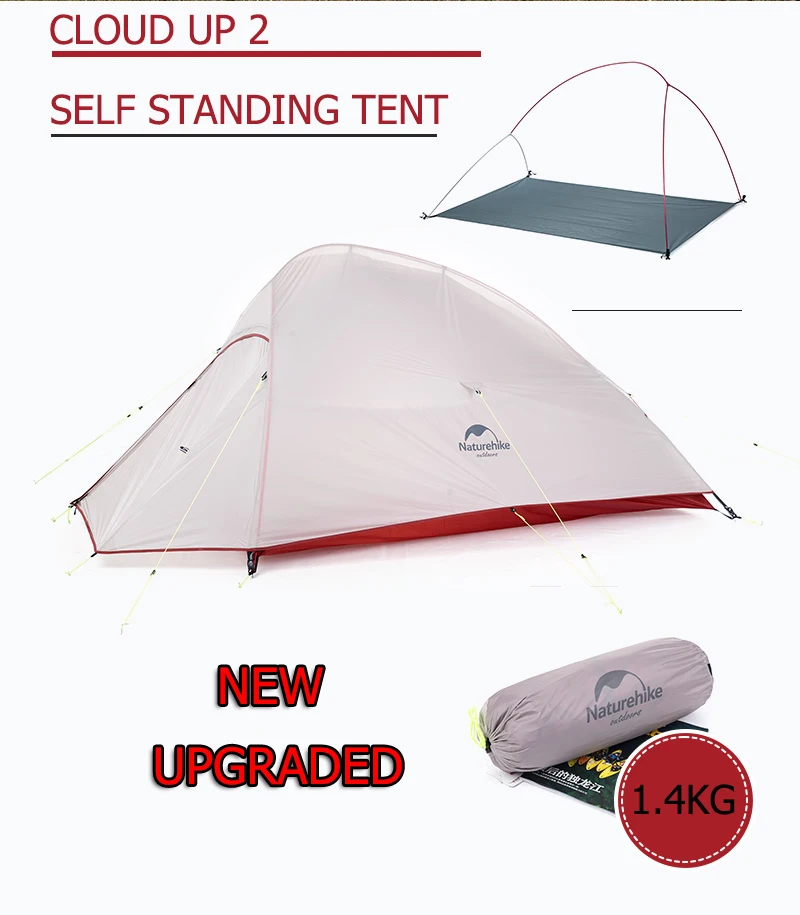 Naturehike открытый 2 Человек Палатка 20D капроновые, силиконовые CloudUp 2 Обновление Сверхлегкий Палатка с ковриком для пары пеших прогулок