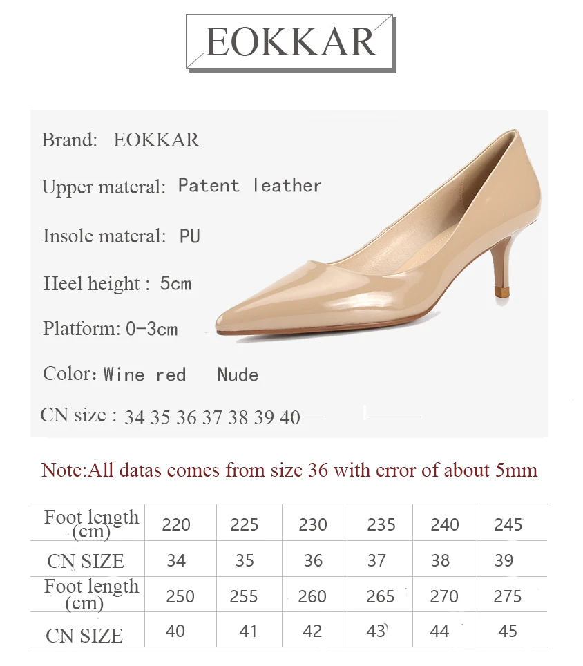 

Eokkar 2019 All Match Women Med Thin Heels Pumps Patent Leather Pointed Toe Casual Pumps Shallow Nude Color Shoes Size 34-39