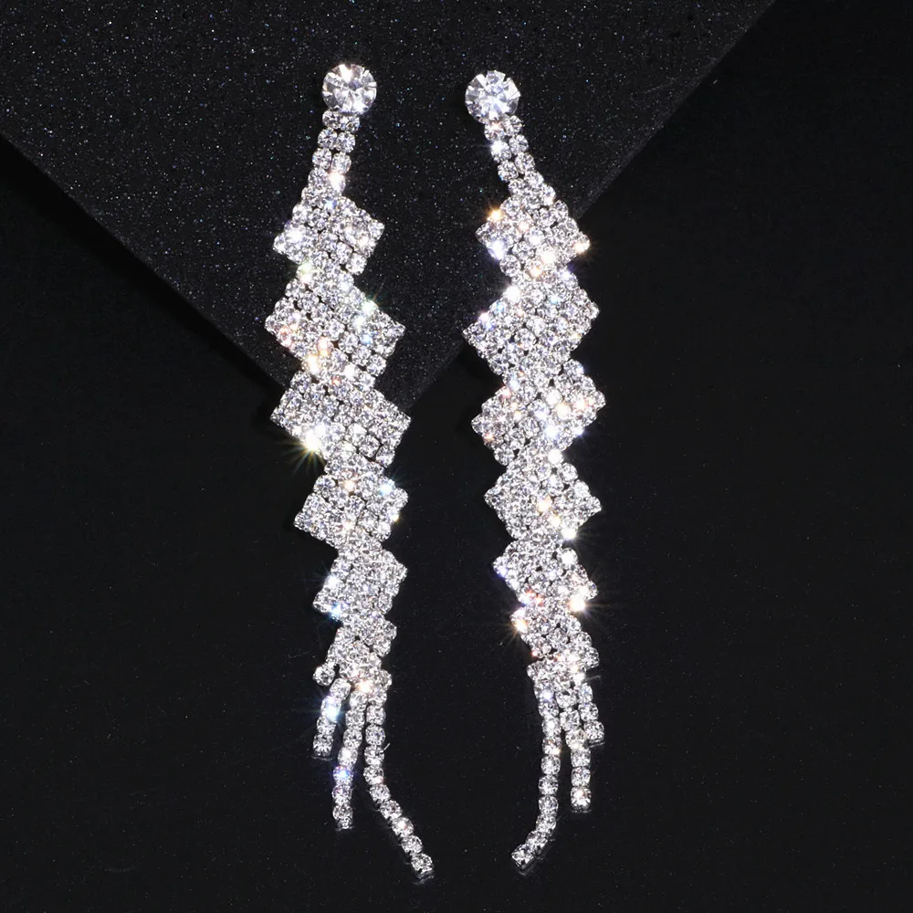 Модные свадебные серьги с длинной кристаллической бахромой, серебристого цвета, украшения для помолвки и свадебных церемоний, WX005.