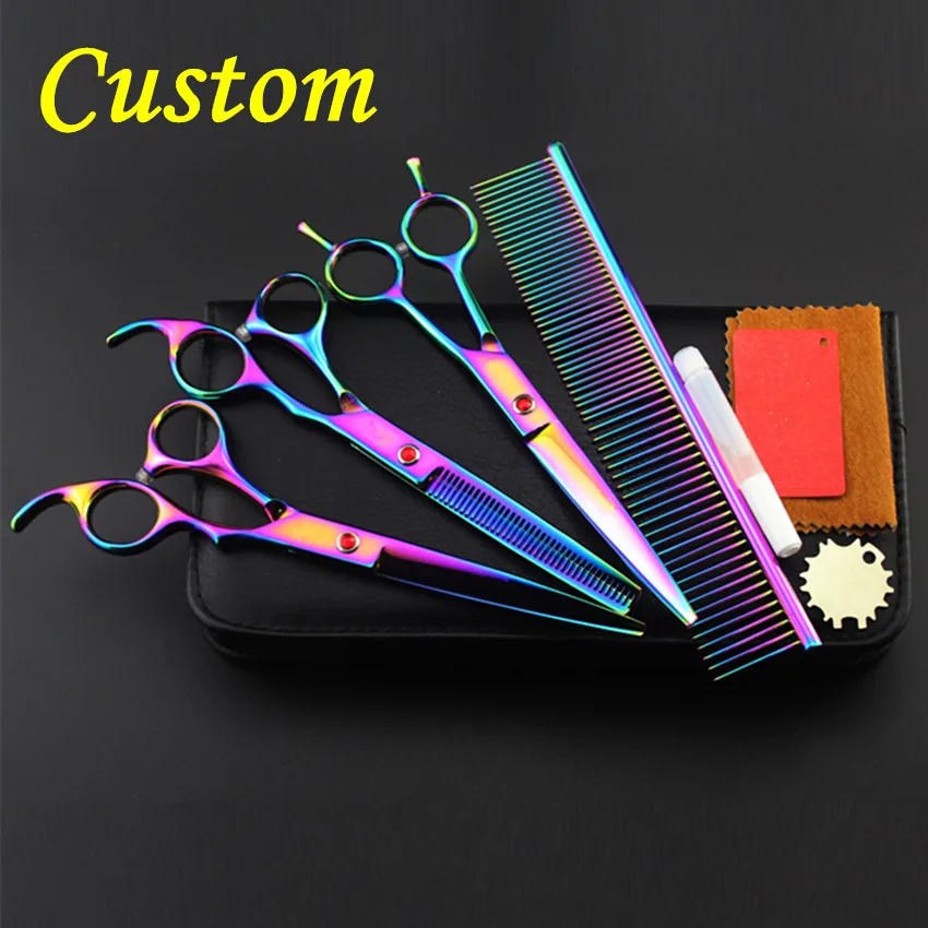 

7" titanium dog grooming scissors kits animal clippers curved scissors curved shears pet scissors trimming dog cat hair clippers