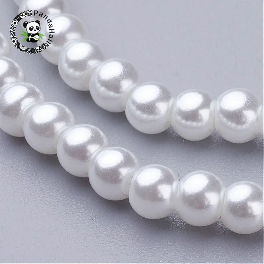 

20 Strands 4mm Round White Glass Pearl Beads Strands Pearlized for Jewelry Making DIY Bracelet Necklace Accessories Findings