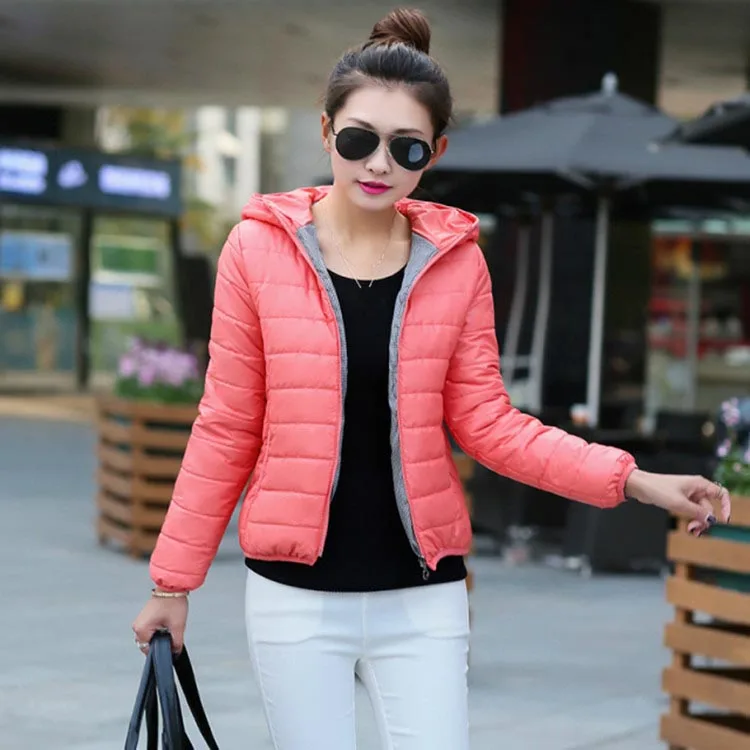 

14 Colors Autumn Women Hooded Parka Jacket Candy Colors Slim Padded Short Warm Parka Coat