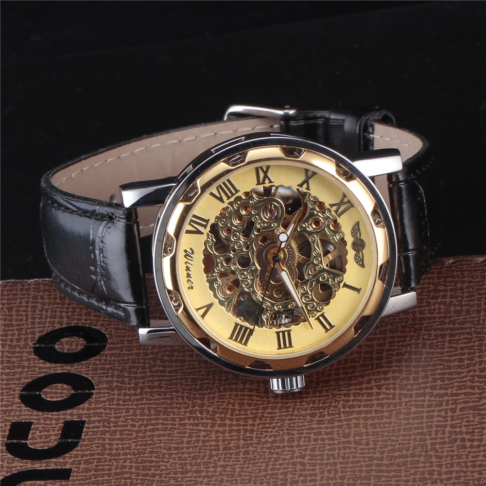 Winner Лучшая цена новинка мужские наручные часы скелетоны золотого цвета