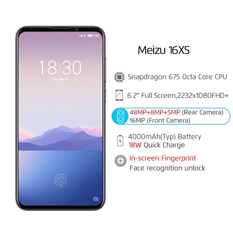 Китайская версия Meizu 16XS 6GB 64GB 16 XS Смартфон Snapdragon 675 6 2 &quot48MP Тройная камера AI