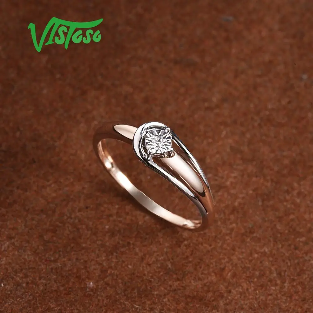 Женское двухцветное кольцо с бриллиантами VISTOSO Pure 14K 585 набор из золота сияющей