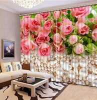 pink rose pearls 3d window curtains blackout living room wedding bedroom decorate cortinas drapes rideaux customized pillowcase