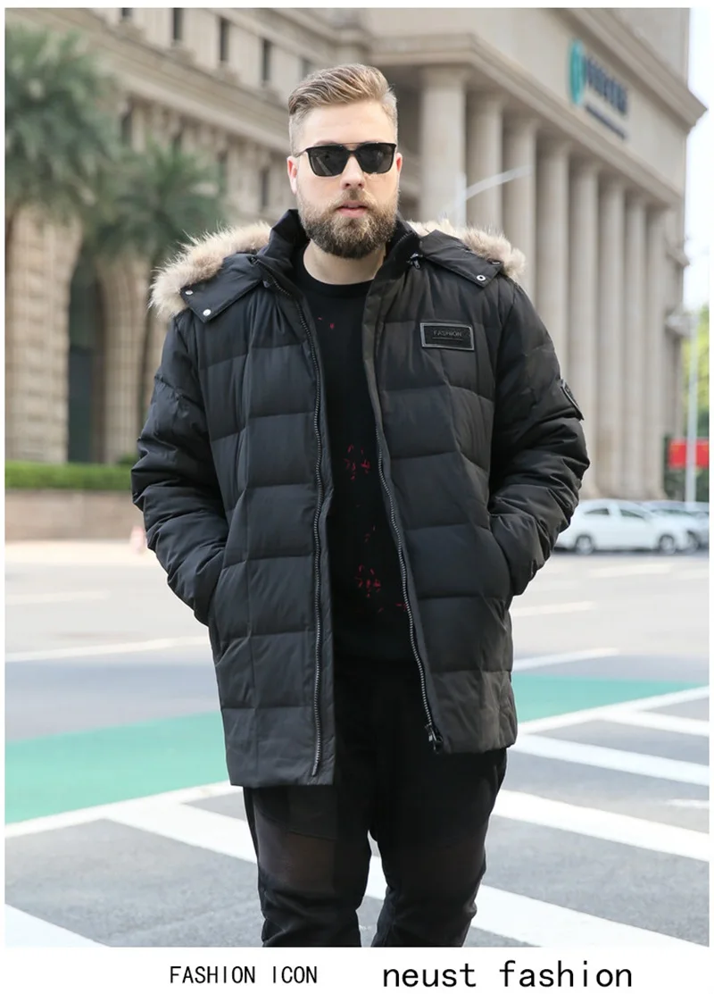 Белый утиный пух мужской плюс удобрение XL пуховик 8xl пуховик очень большой длинный меховой воротник пуховая парка для мужчин