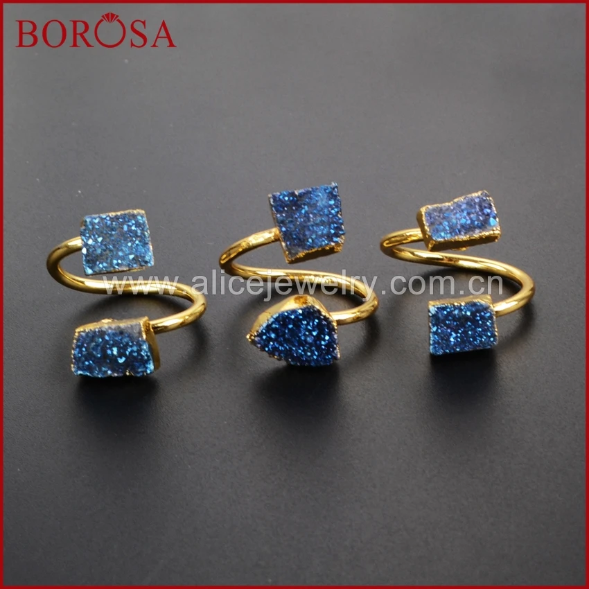 Двойной Агаты BOROSA двусторонний камень кольца золотого цвета неправильной формы