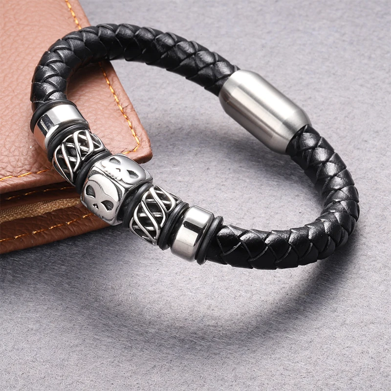Кожаный браслет Singreal в стиле панк с пряжкой из нержавеющей стали амулетные