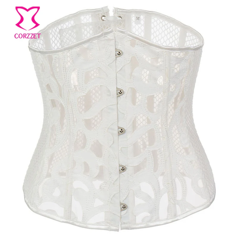 

Black/White Mesh Fishnet Leather Corset Underbust Steel Boned Corset Bustier Cincher Corselet Waist Trainer Cincher Lingerie
