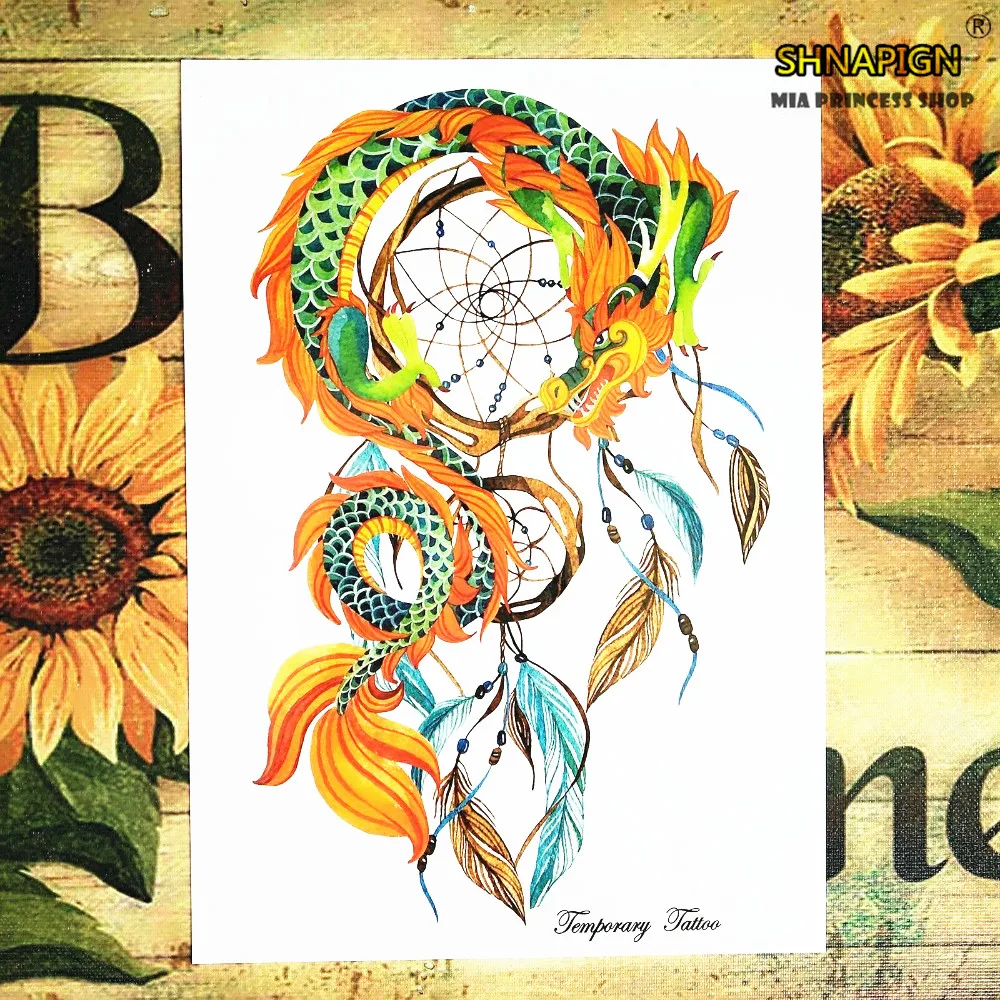 SHNAPIGN серия Ловец снов китайского дракона временное искусство тела наклейки для