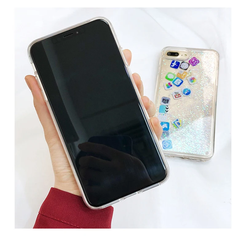 Luxury brand Stylish Funny Mobile Application Lcons Phone Case For iphone XS MAX 8 7 6s Plus Dynamic Liquid Quicksand Back |