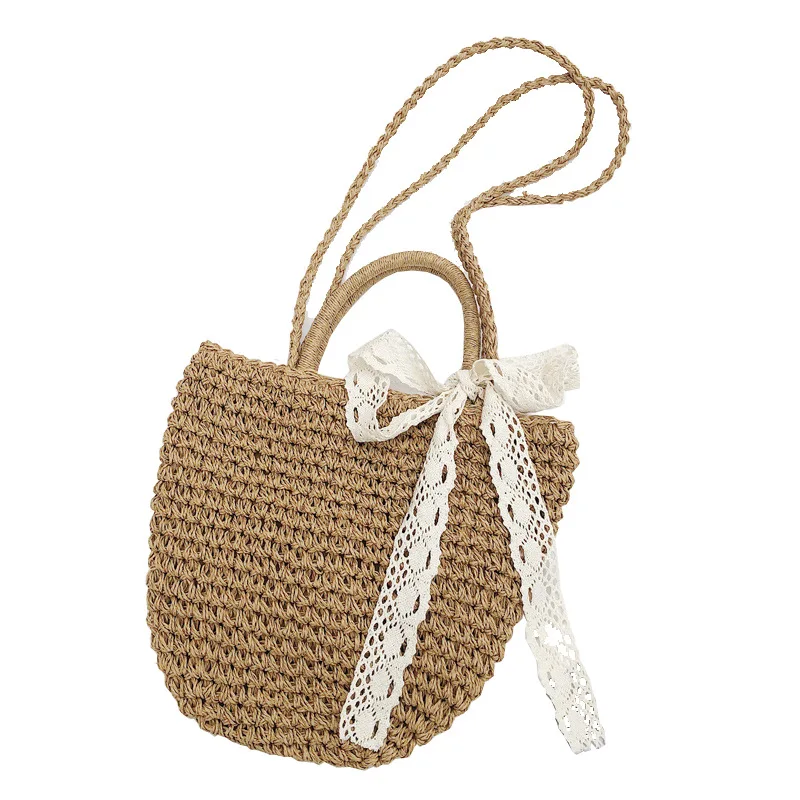 

2019 Lace Bowknot Tassel Vintage straw Knit Tote bag Bohemian woven Crossbody Shoulder Summer Beach bucket beach handbag Purse
