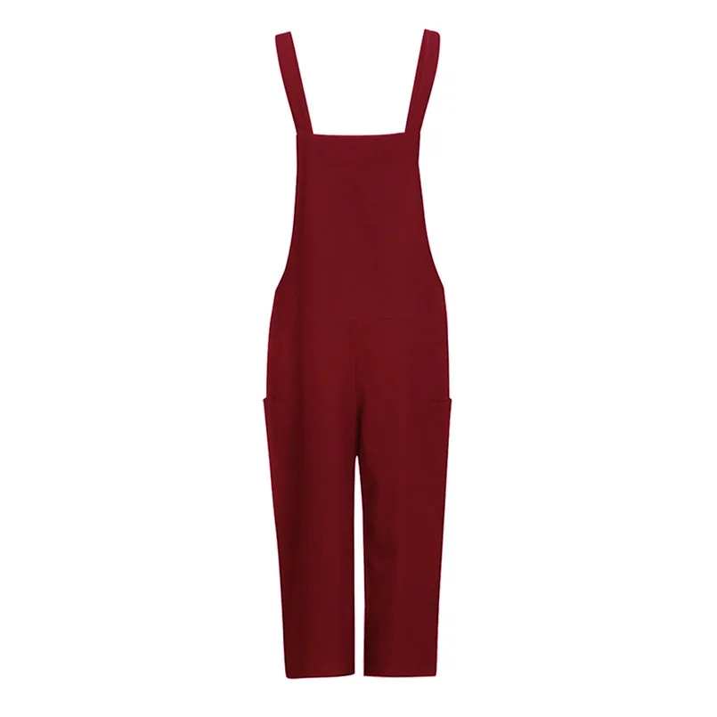 Newest Spring Summer 2019 Sexy Fashion Women Sleeveless Dungarees Loose Cotton Linen Long Playsuit Party Jumpsuit #2019.4.8 | Женская